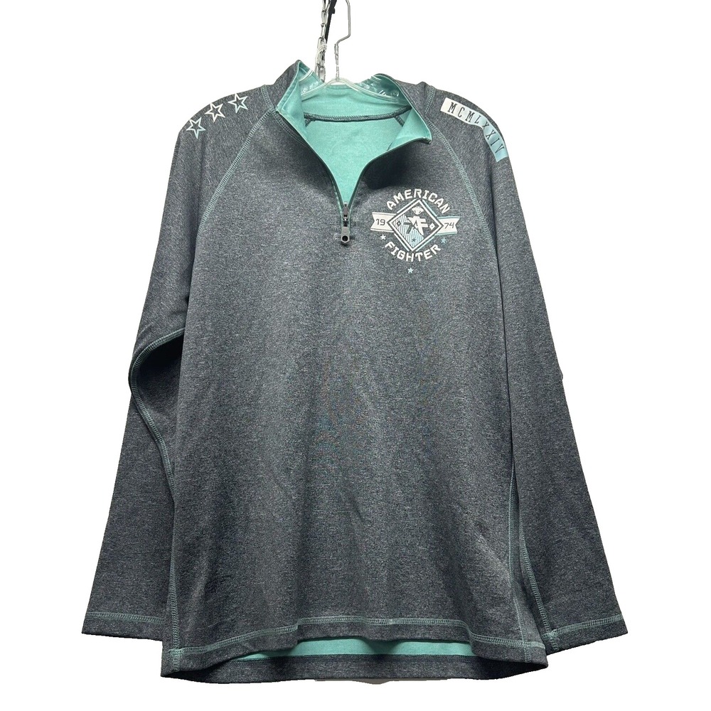 American Fighter Mens Grey Aqua 1/2 Zip Small Reversible Pullover (E3)